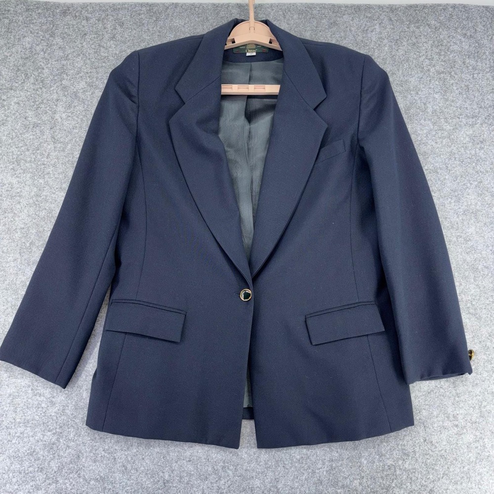 Orvis Vintage Navy Blue Wool Blend Single Button Blazer Jacket Size 10 USA Made